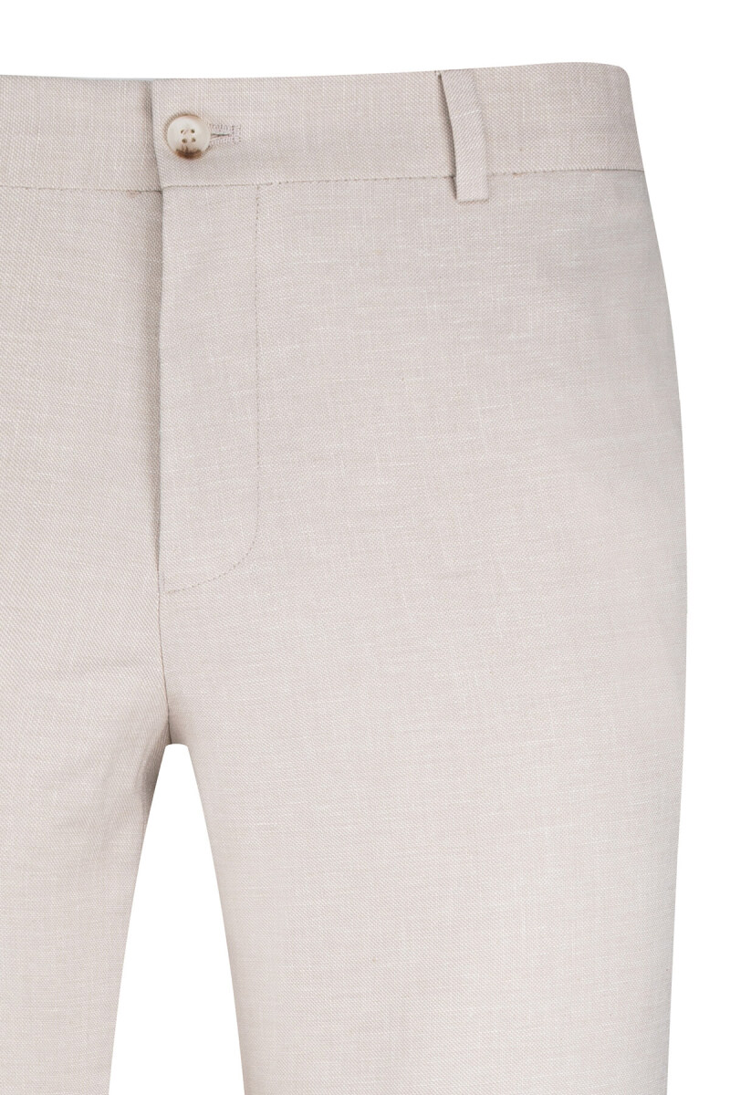 Bej Regular Fit Yandan Cepli Keten Pantolon - Saykı (1)