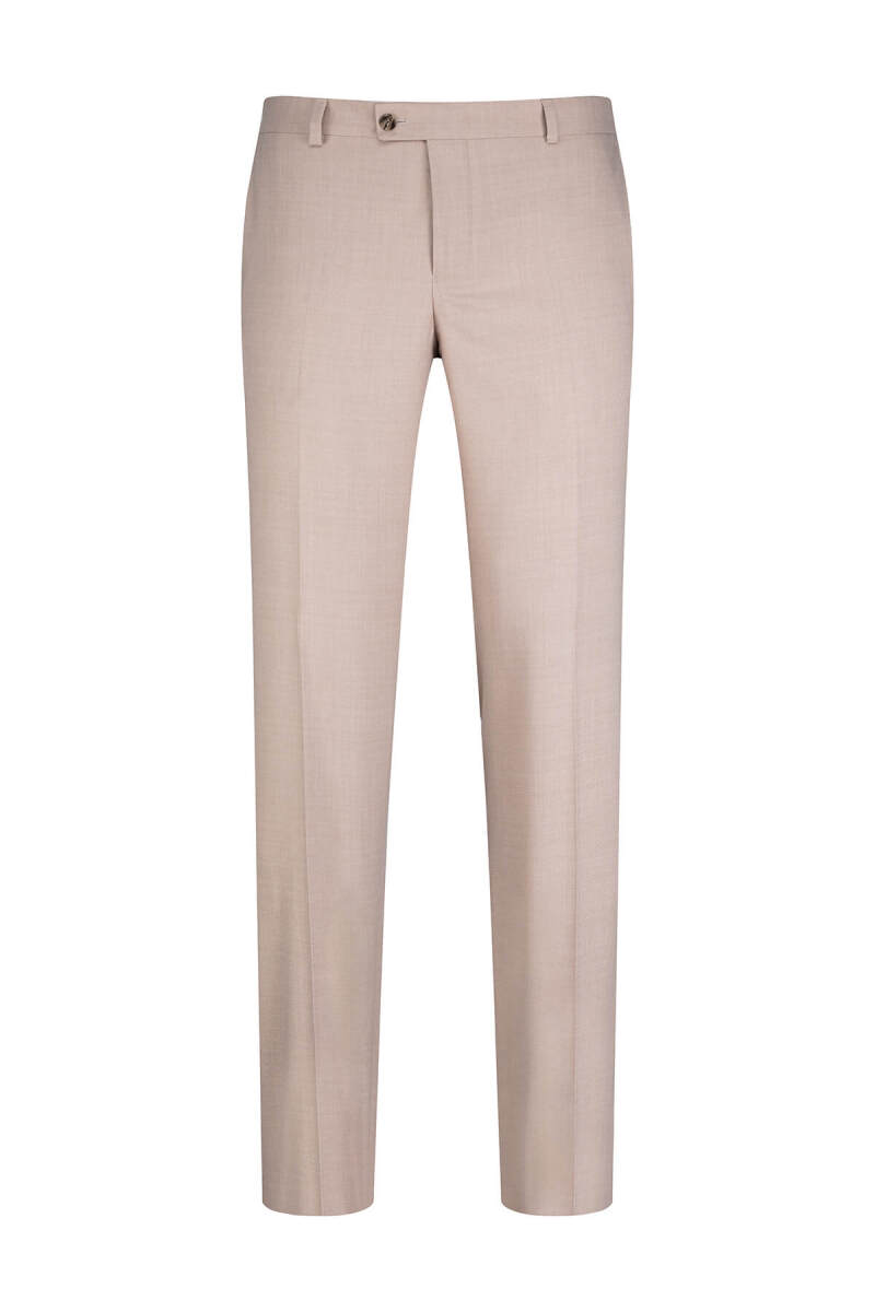 Bej Regular Fit Yandan Cepli Kumaş Pantolon - Hatemoğlu