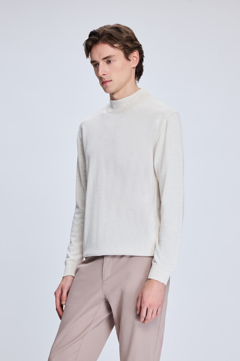 Bej Regular Fit Yarım Balıkçı Yaka Yünlü Triko Kazak - Hatemoğlu (1)