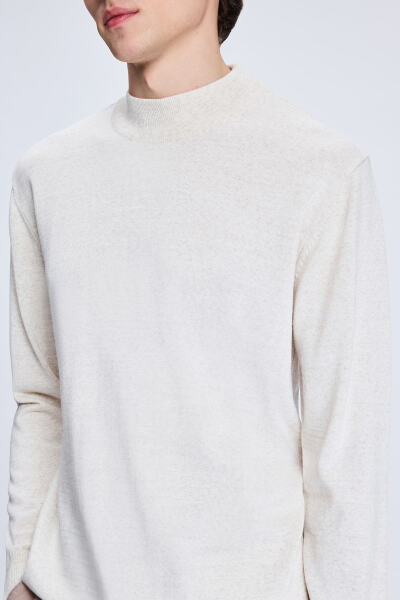 Bej Regular Fit Yarım Balıkçı Yaka Yünlü Triko Kazak - 4