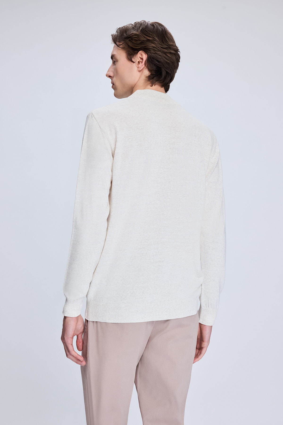 Bej Regular Fit Yarım Balıkçı Yaka Yünlü Triko Kazak - 5