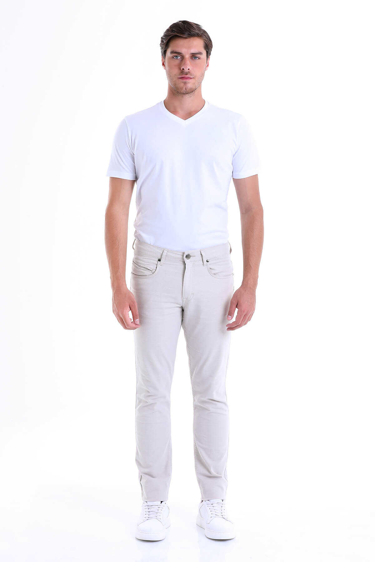 Bej Regular Fit Pamuklu 5 Cep Kanvas Pantolon - 3