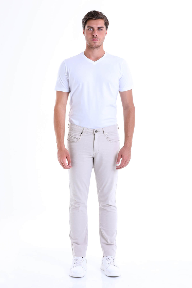 Bej Regular Fit Pamuklu 5 Cep Kanvas Pantolon - Hatemoğlu (1)
