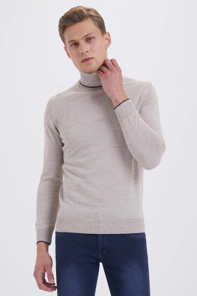 Bej Regular Fit Yünlü Balıkçı Yaka Triko Kazak - 1
