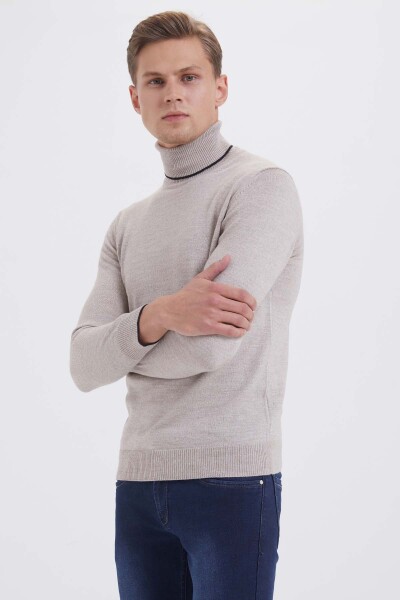 Bej Regular Fit Yünlü Balıkçı Yaka Triko Kazak - 2