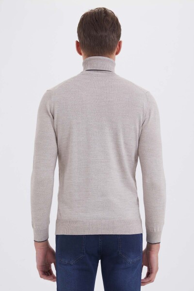 Bej Regular Fit Yünlü Balıkçı Yaka Triko Kazak - 3