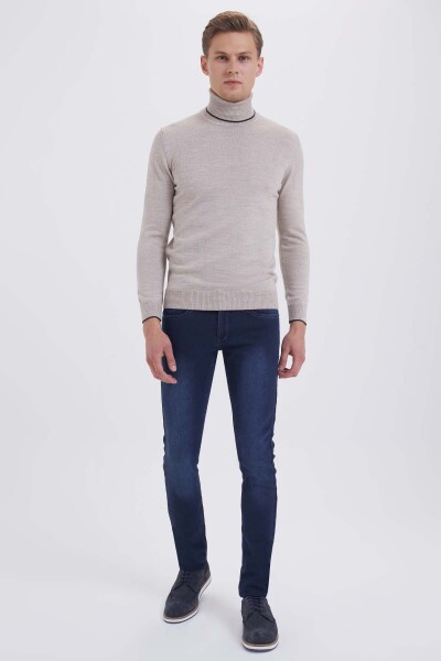 Bej Regular Fit Yünlü Balıkçı Yaka Triko Kazak - 4