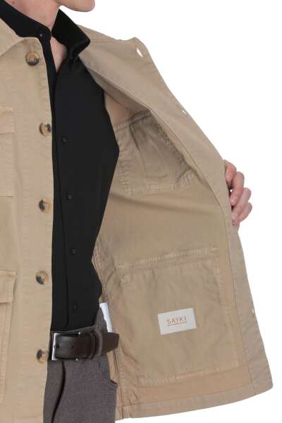 Bej Slim Fit Bebe Yaka Mevsimlik Mont - 7