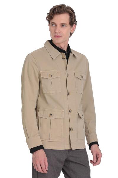 Bej Slim Fit Bebe Yaka Mevsimlik Mont - 3