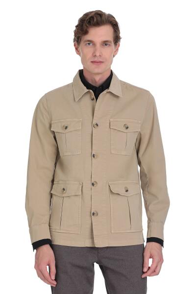 Bej Slim Fit Bebe Yaka Mevsimlik Mont 