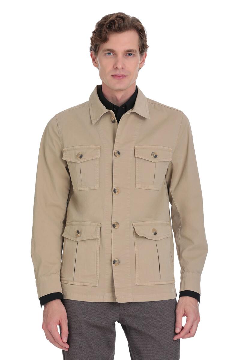 Bej Slim Fit Bebe Yaka Mevsimlik Mont - Saykı