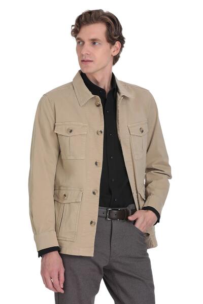 Bej Slim Fit Bebe Yaka Mevsimlik Mont - 5