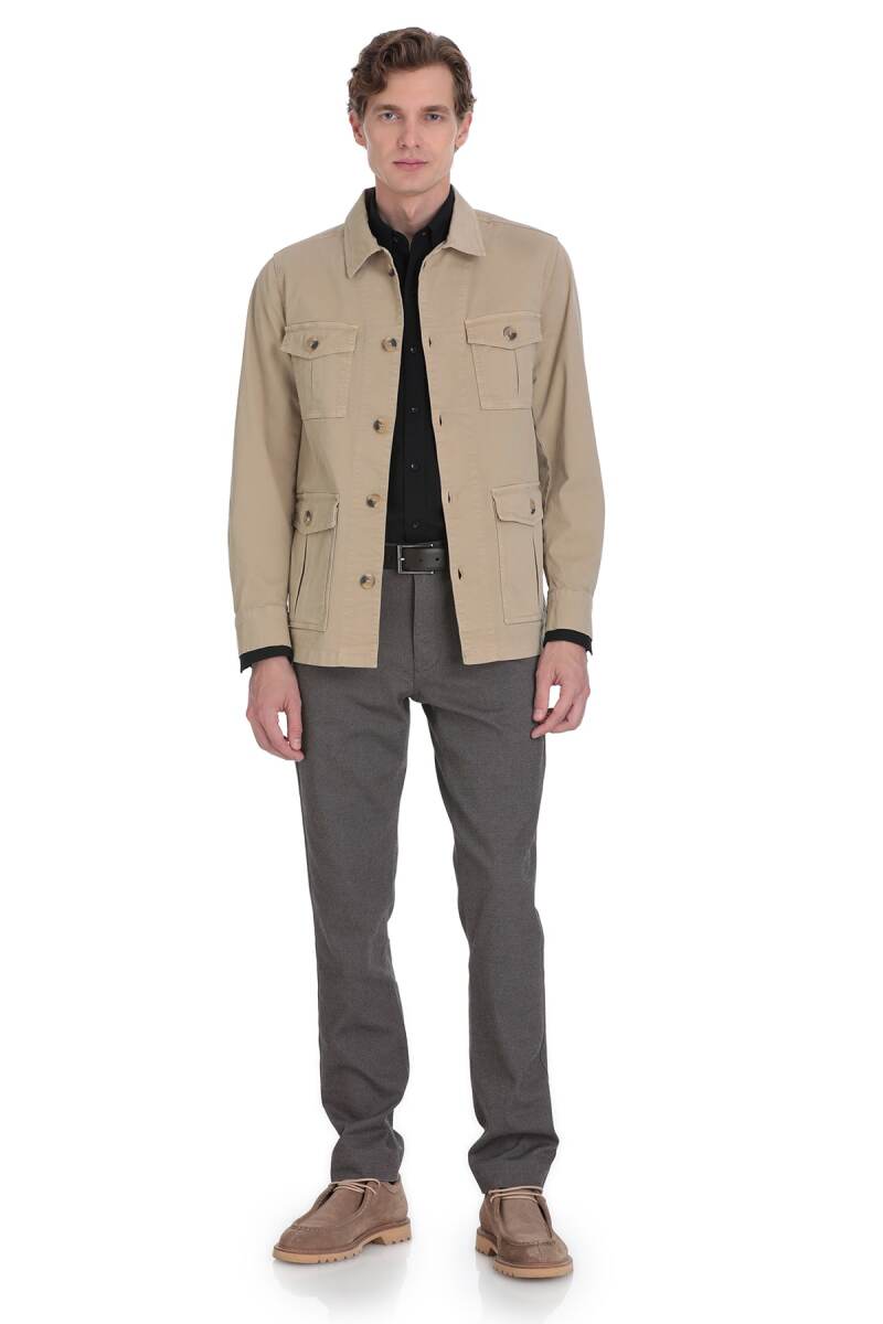 Bej Slim Fit Bebe Yaka Mevsimlik Mont - Saykı (1)