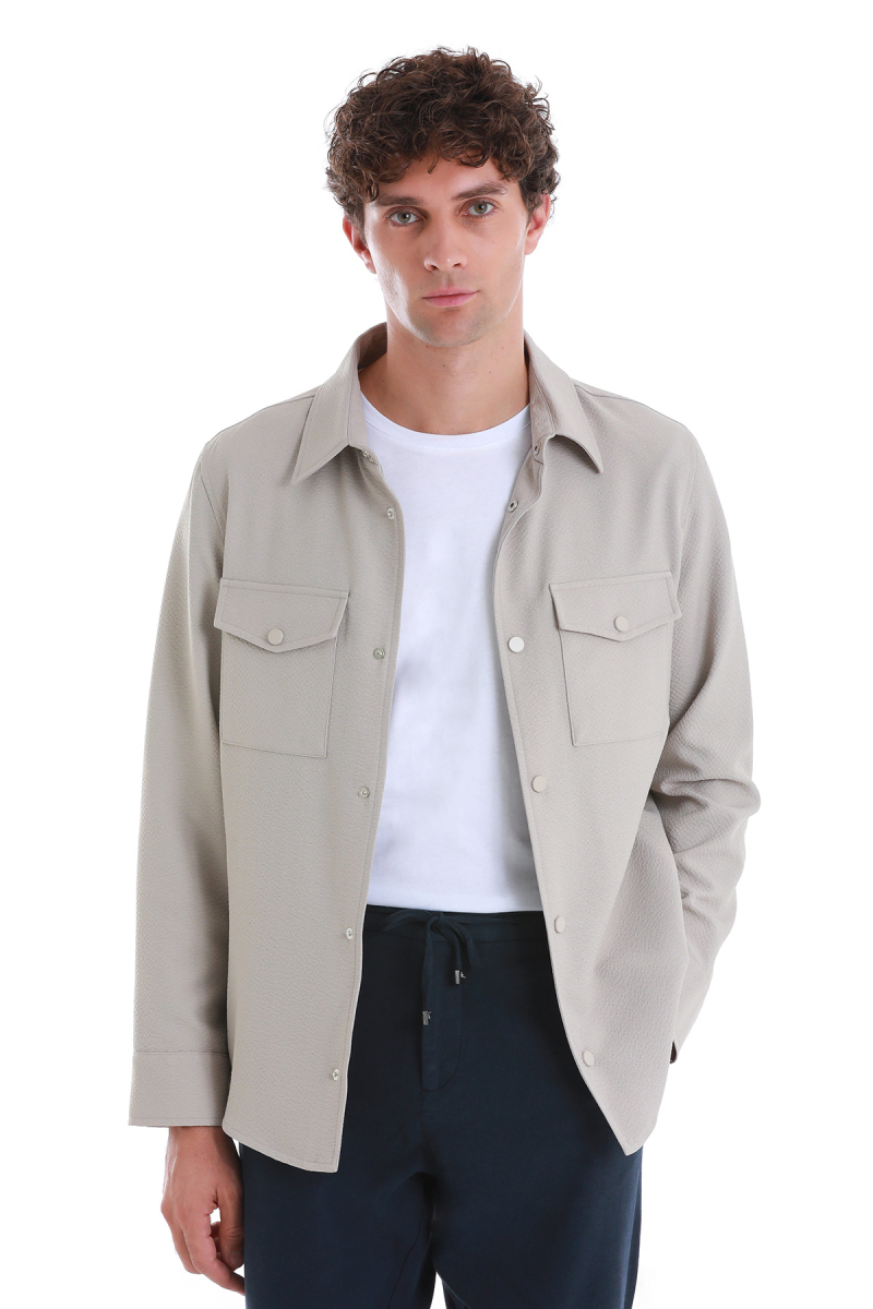 Bej Slim Fit Bebe Yaka Baharlık Mont - HTML