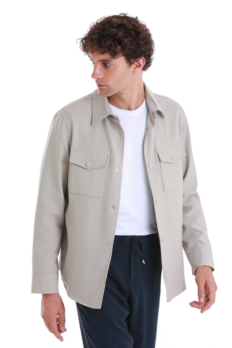 Bej Slim Fit Bebe Yaka Baharlık Mont - HTML (1)