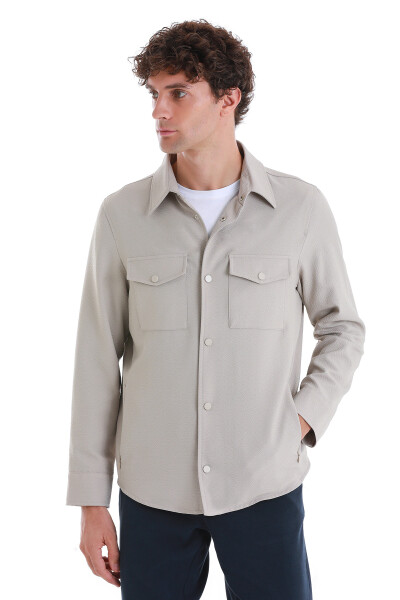 Bej Slim Fit Bebe Yaka Baharlık Mont - 5