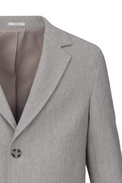 Bej Slim Fit Ceket Yaka Yünlü Kaşe Palto - 9