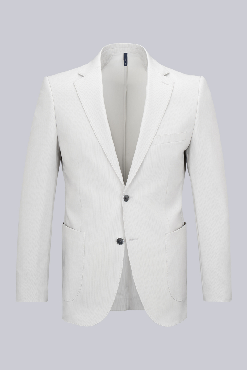 Bej Slim Fit Çizgili Mono Yaka Takım Elbise - Saykı (1)