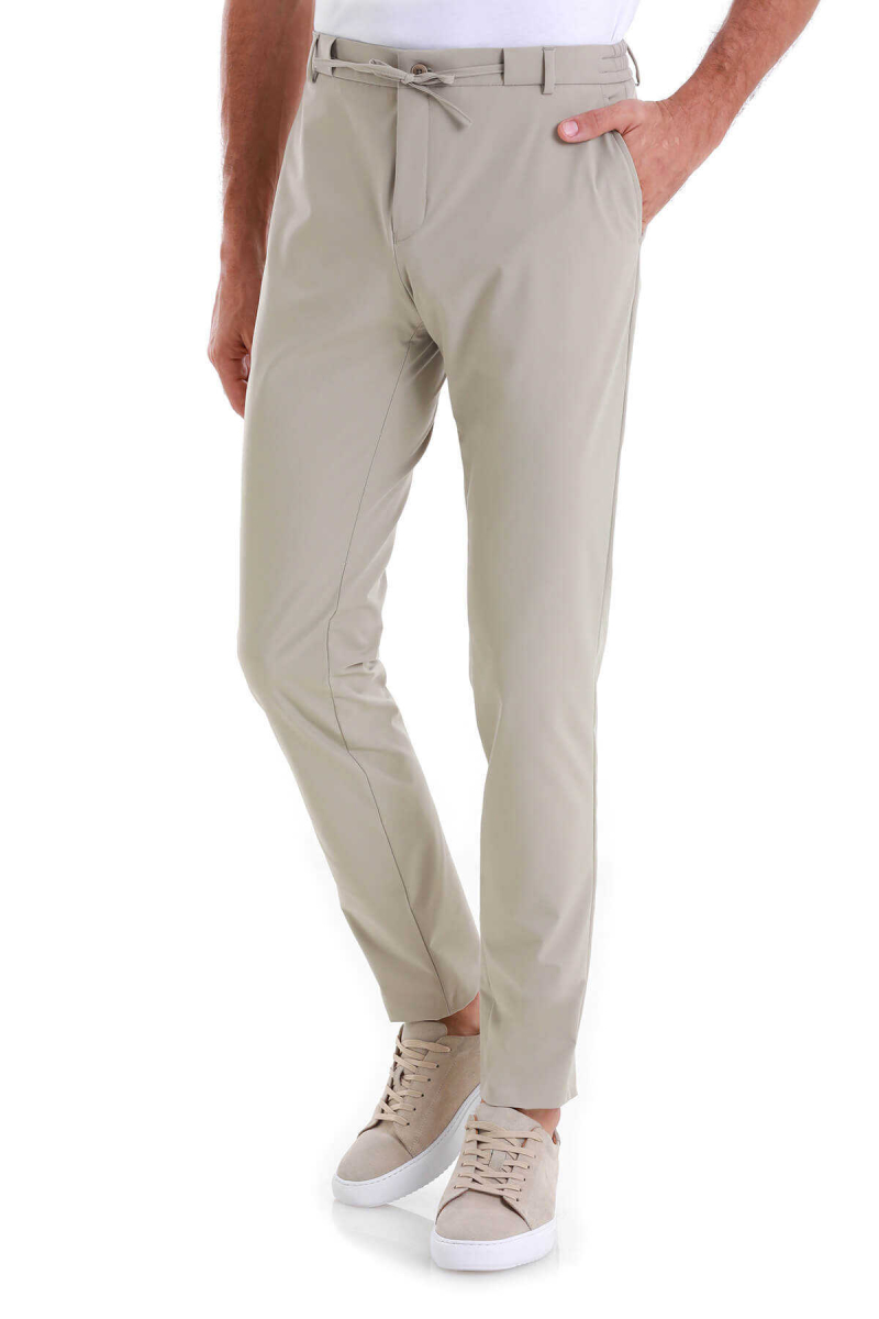 Bej Slim Fit Çizgili Yandan Cepli Jogger Pantolon - HATEM SAYKI (1)