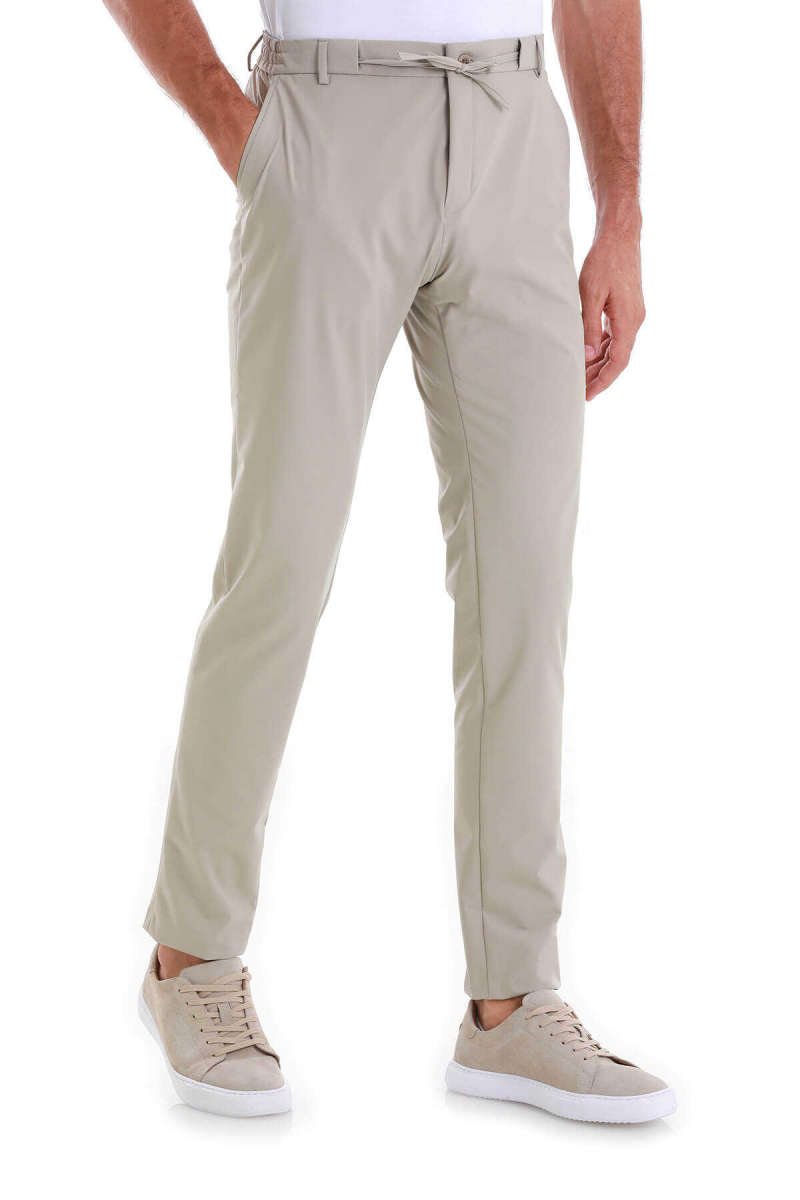 Bej Slim Fit Çizgili Yandan Cepli Jogger Pantolon - HATEM SAYKI (1)