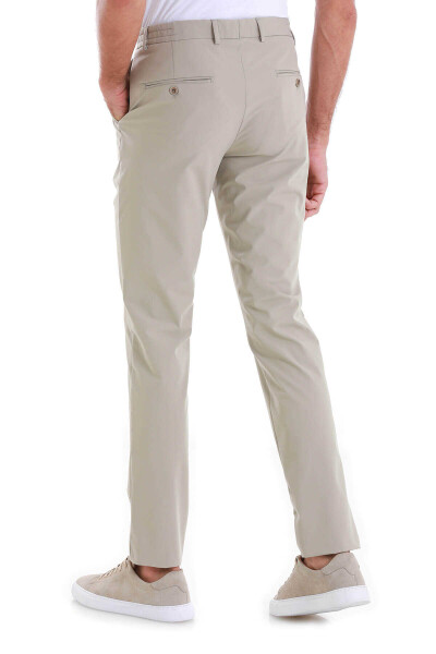 Bej Slim Fit Çizgili Yandan Cepli Jogger Pantolon - 5