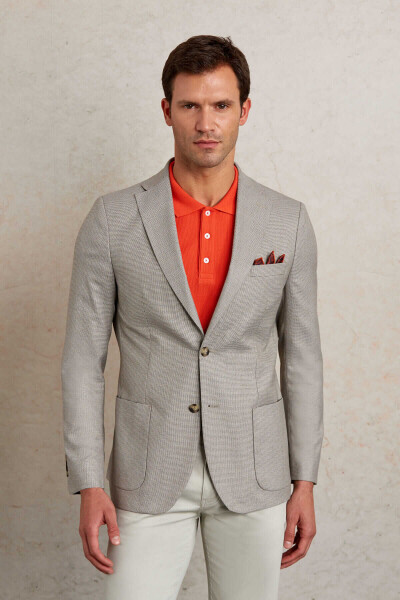 Bej Slim Fit Mono Yaka Klasik Ceket 