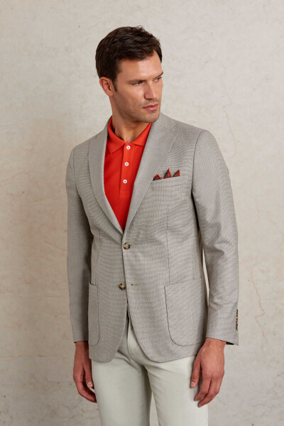 Bej Slim Fit Mono Yaka Klasik Ceket - 2