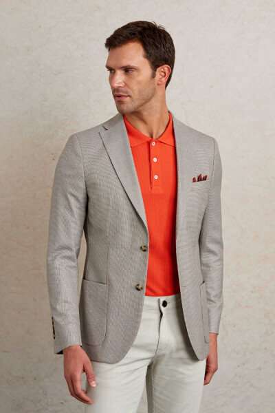 Bej Slim Fit Mono Yaka Klasik Ceket - 3