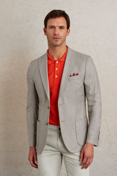 Bej Slim Fit Mono Yaka Klasik Ceket - 4