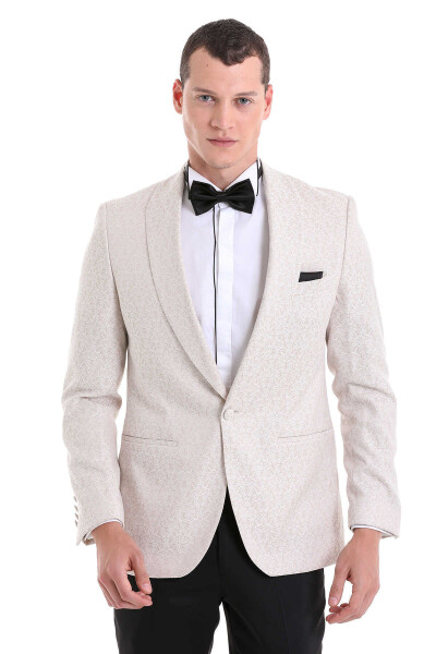 Bej Slim Fit Şal Yaka Desenli Klasik Damatlık - 2