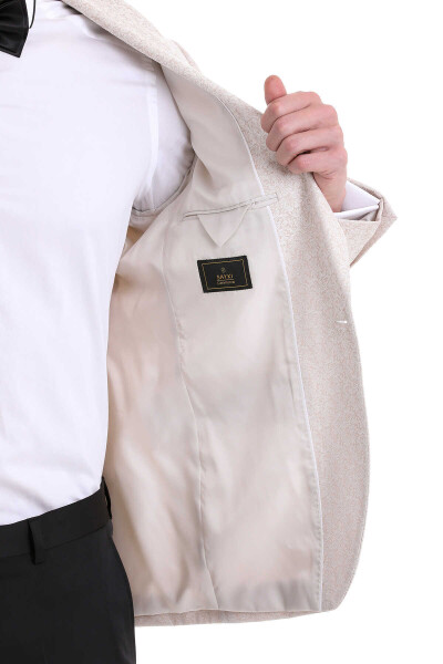 Bej Slim Fit Şal Yaka Desenli Klasik Damatlık - 5