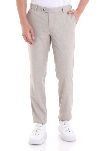 Bej Slim Fit Desenli Yandan Cep Kumaş Pantolon 