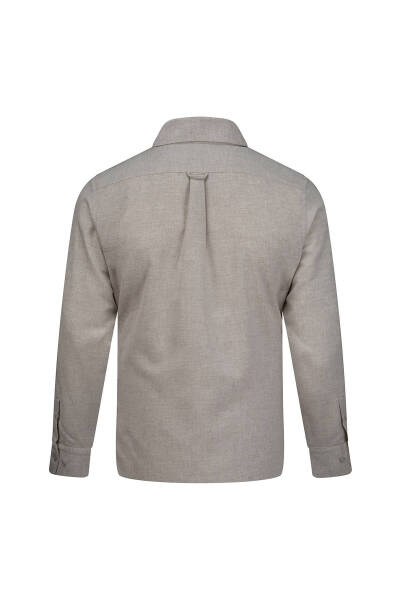 Bej Slim Fit Düğmeli Yaka Pamuklu Uzun Kollu Spor Gömlek - 3