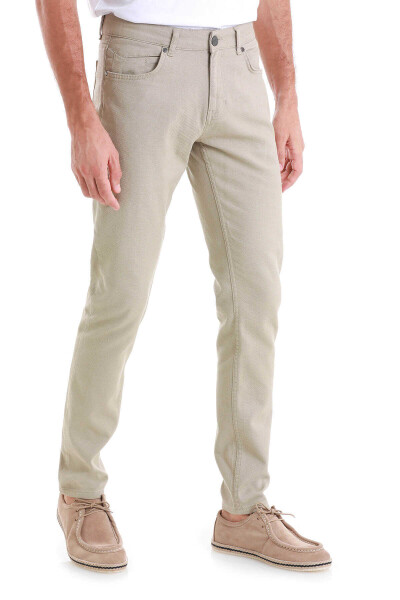 Bej Slim Fit 5 Cep Pamuklu Kanvas Pantolon - 4