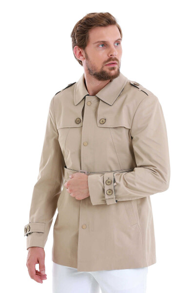 Bej Slim Fit Bebe Yaka Pamuklu Trençkot - 3