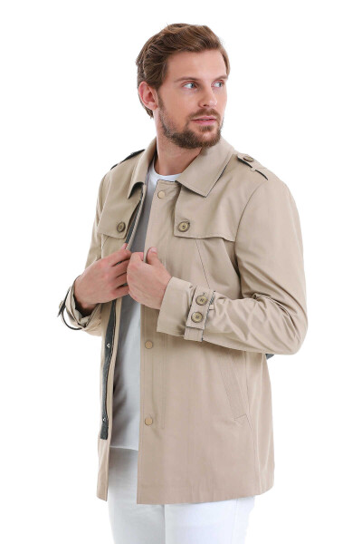 Bej Slim Fit Bebe Yaka Pamuklu Trençkot - 5