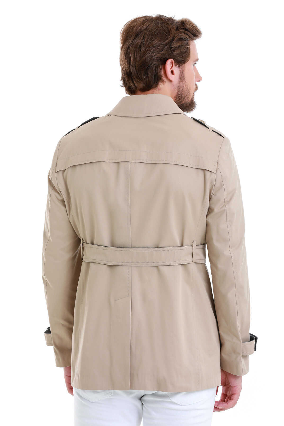 Bej Slim Fit Bebe Yaka Pamuklu Trençkot - 7