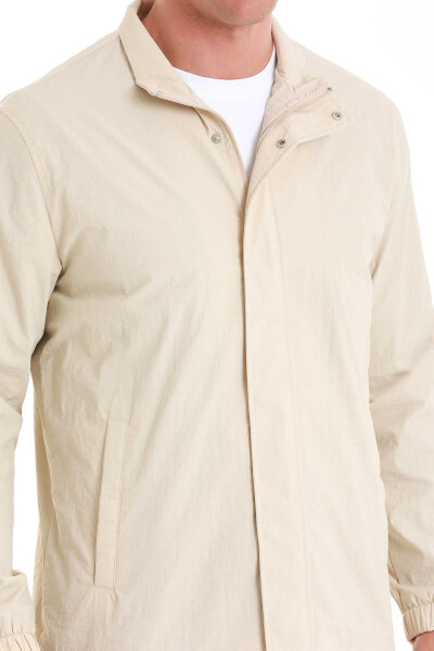 Bej Slim Fit Düz Dik Yaka Mevsimlik Mont - 6