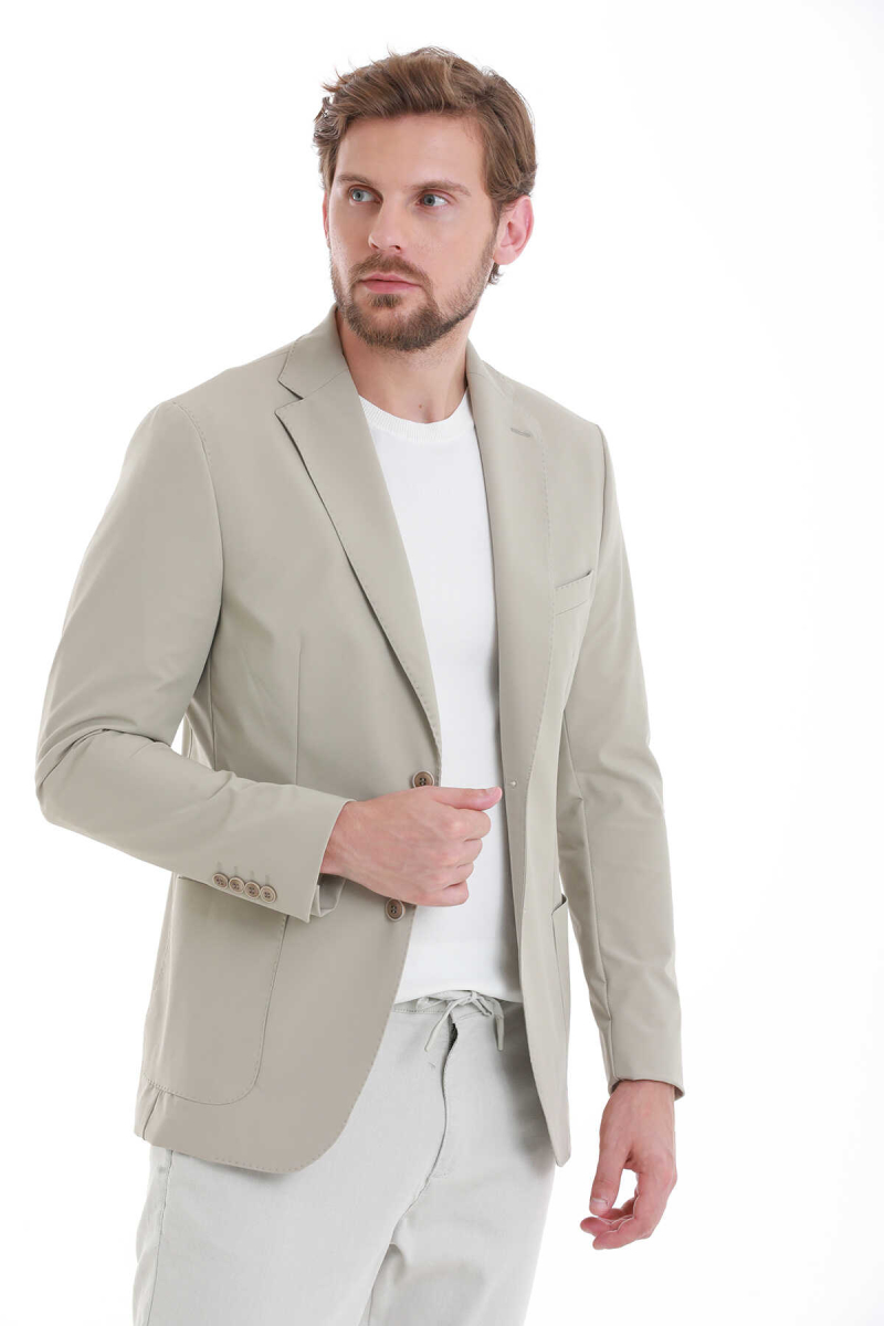 Bej Slim Fit Mono Yaka Casual Ceket - Hatem Saykı (1)