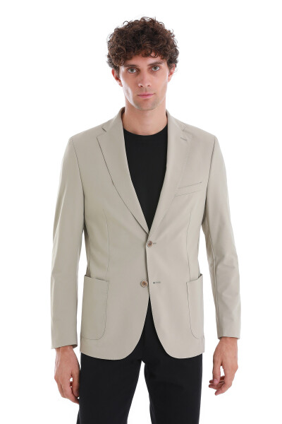 Bej Slim Fit Mono Yaka Casual Ceket - 5