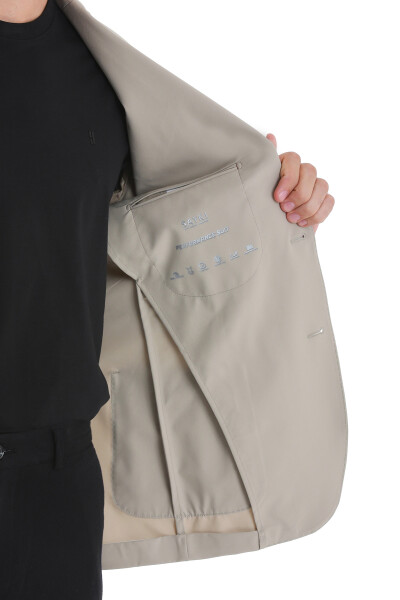 Bej Slim Fit Mono Yaka Casual Ceket - 7