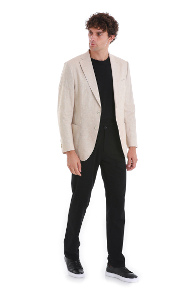Bej Slim Fit Mono Yaka Casual Keten Ceket - 11