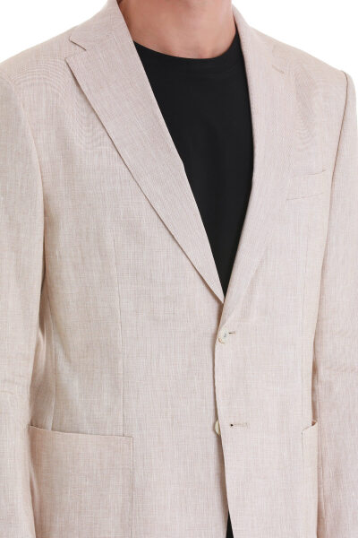 Bej Slim Fit Mono Yaka Casual Keten Ceket - 18