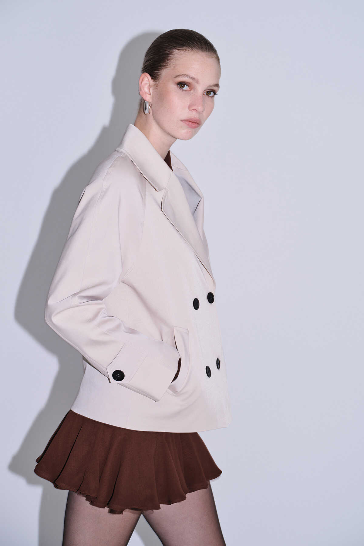 Saykı Woman Bej Slim Fit Mono Yaka Pamuklu Trençkot - 2