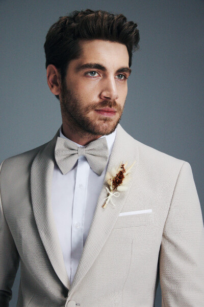 Bej Slim Fit Mono Yaka Takım Elbise - 2