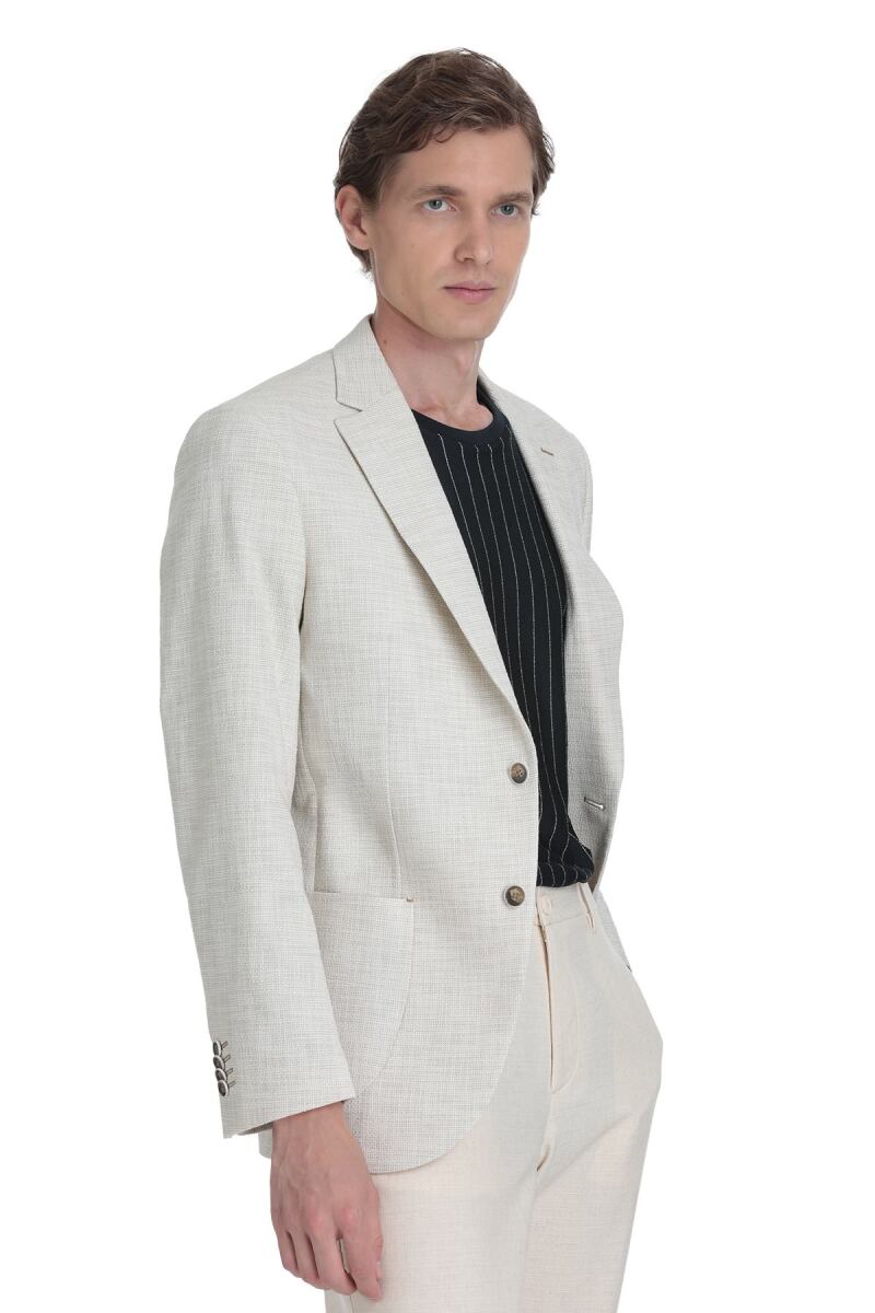 Bej Slim Fit Mono Yaka Casual Ceket - HTML