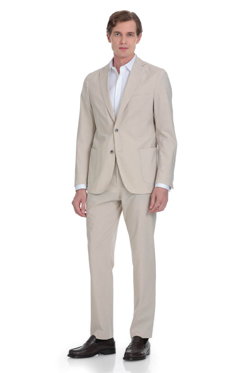 Bej Slim Fit Mono Yaka Casual Takım Elbise