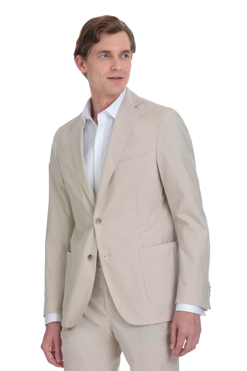 Bej Slim Fit Mono Yaka Casual Takım Elbise - Saykı (1)