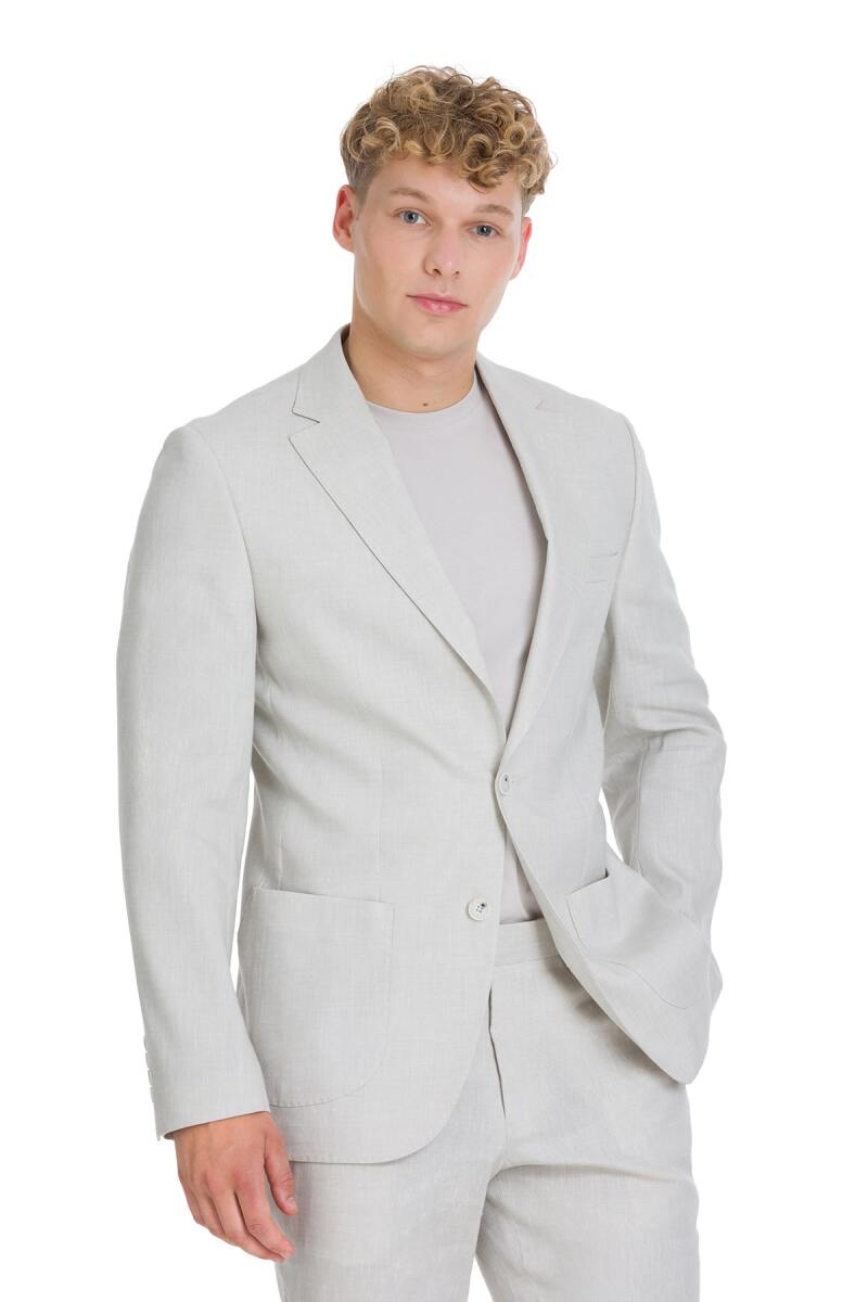 Bej Slim Fit Mono Yaka Keten Takım Elbise - Saykı (1)