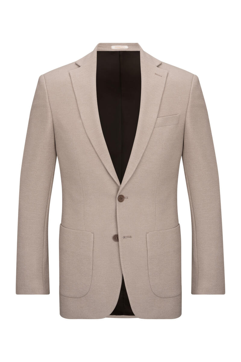 Bej Slim Fit Mono Yaka Klasik Ceket - Hatemoğlu
